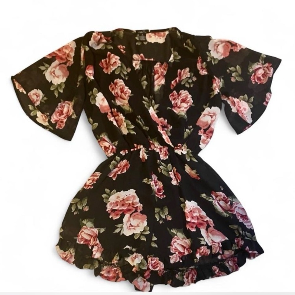 Rue21 Black Dress with‎ Pink and White Floral Pattern